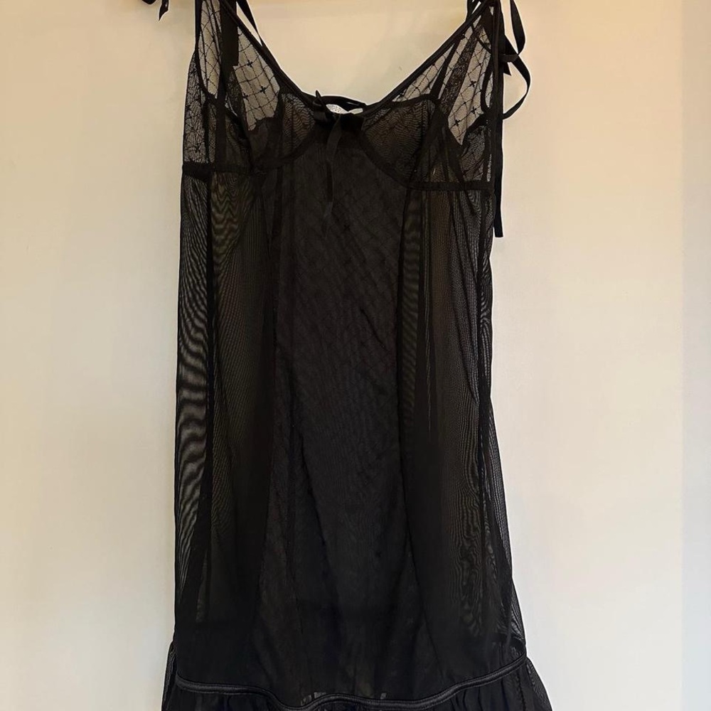 Chic Black Mesh Chemise with Bow Accents